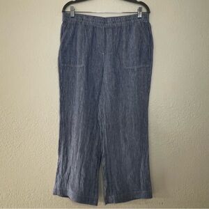 Chico’s 100% Linen Blue Striped Pants Elastic Waist Women’s Size Medium - Size 1